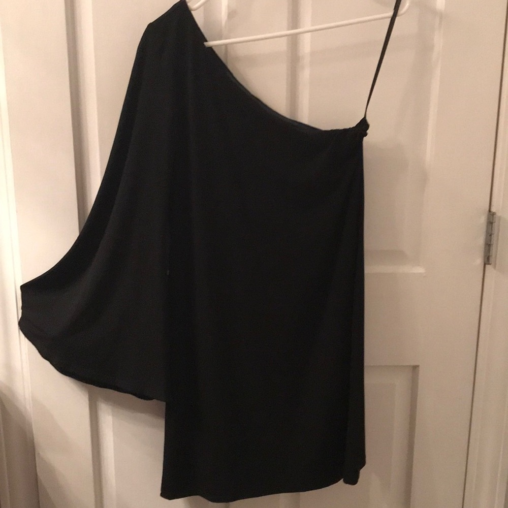 LBD, one shoulder bell sleeve slinky sexy LBD
